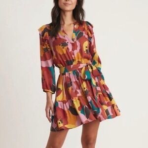 Marine Layer Elise Mini Dress Exploded Floral Abstract Boho Ruffle Medium